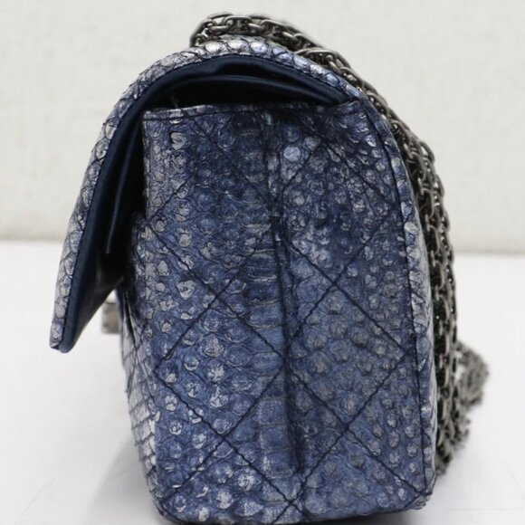 Chanel Blue/Silver Quilted Python Reissue 2.55 Classic Flap Bag 13874706 - Picture 8 of 15